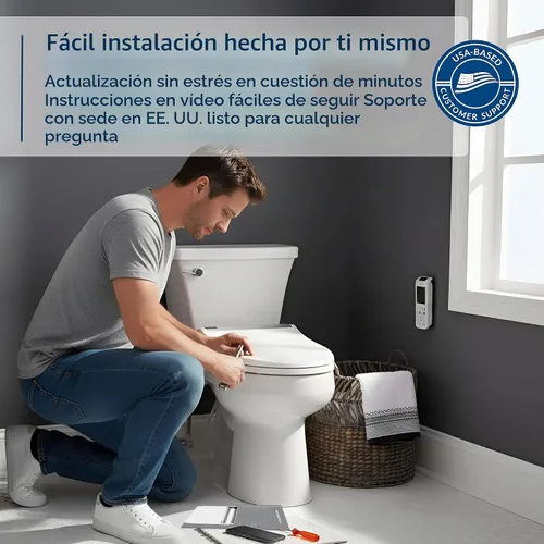 Vista 5 de Bio Bidet BB1000 Asiento de bidé de agua caliente, secador de aire, asiento calefactable con tapa de cierre lento, control remoto, redondo