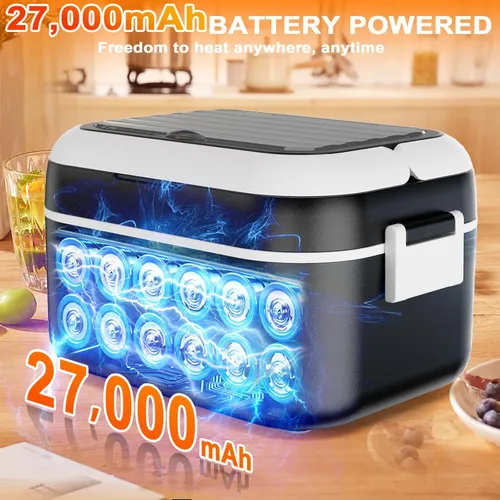 Vista 3 de Fiambrera eléctrica inalámbrica de 6.3 tazas para adultos, lonchera térmica de 24000 mAh para hombres, alimentada por batería con calefacción