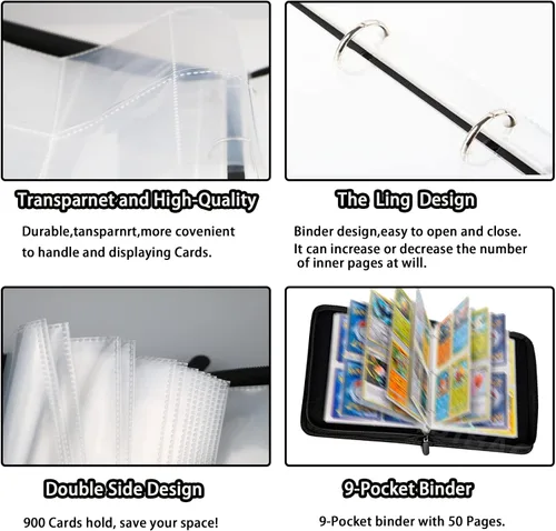Vista 3 de Trovono Carpeta de tarjetas de 9 bolsillos, 900 bolsillos (estilo de iluminación negra)