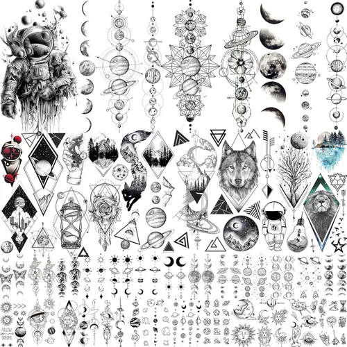 Vista 8 de 70 hojas de tatuajes temporales realistas en 3D de antebrazo, lobo, tigre, león, para hombres y mujeres, brazo del muslo, calavera aterradora