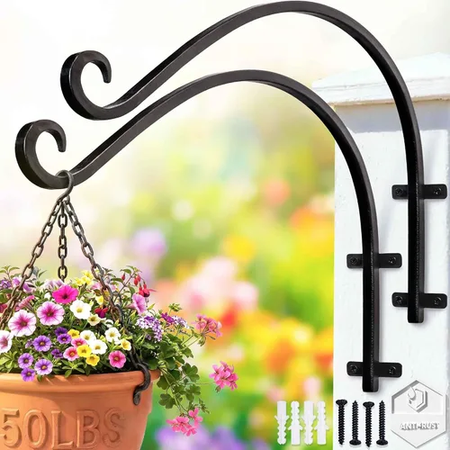 Vista 10 de Lifyzoon Soporte para colgar plantas de alta resistencia (8 pulgadas/negro) Soporte para plantas colgantes forjado a mano para exteriores, duradero