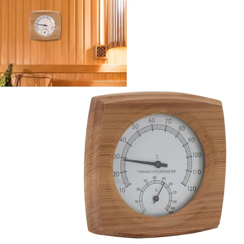Vista 6 de Reloj de sauna de madera 2 en 1 Termómetro de cedro interior higrómetro Accesorios de sala de vapor Hecho a mano Buena herramienta para comprobar