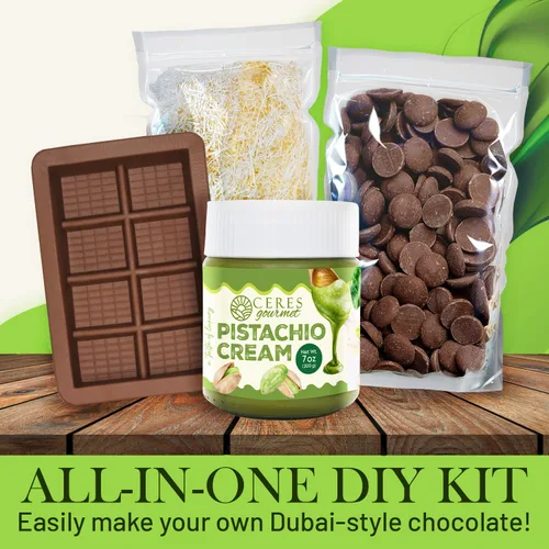 Vista 5 de Kit de chocolate Dubai: el juego de bricolaje incluye molde, obleas de fusión de 12.3 onzas, Kataifi de 3.5 onzas, untado de pistacho de 7 onzas