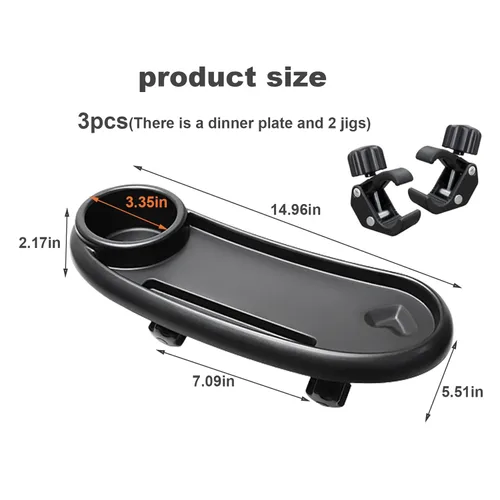 Vista 6 de 1 bandeja de aperitivos para cochecito de bebé con soporte para tazas y soporte para teléfono, bandeja universal para refrigerios, bandeja extraíble
