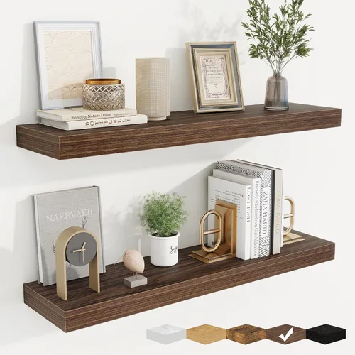 Vista 28 de fuqing Estantes flotantes para pared, estante flotante de madera montado en la pared con soportes invisibles para sala de estar, baño, dormitorio