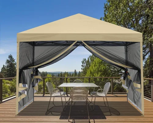Vista 21 de MASTERCANOPY Toldo desplegable para exteriores de fácil instalación con paredes de malla (8 x 8 pies, rojo) Silver‑coated Waterproof UV‑blocking
