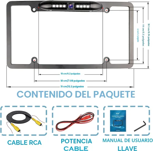 Vista 7 de Cámara de respaldo para matrícula, visión nocturna, cámara de visión trasera con 8 LED, ángulo de visión de 170°, impermeable, cámara trasera