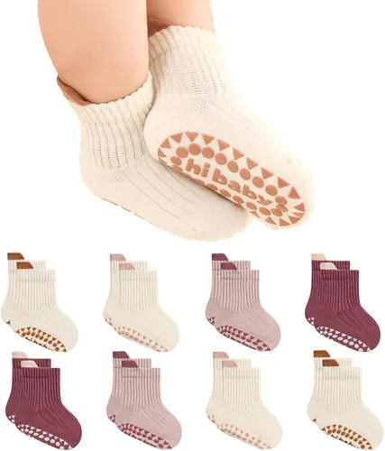 Vista 7 de BONANGEL Baby Socks with Grips, 8 Pairs Non Slip Cotton Ankle Socks for Toddler Girls Boys Infants Kids 0-5 Years Old