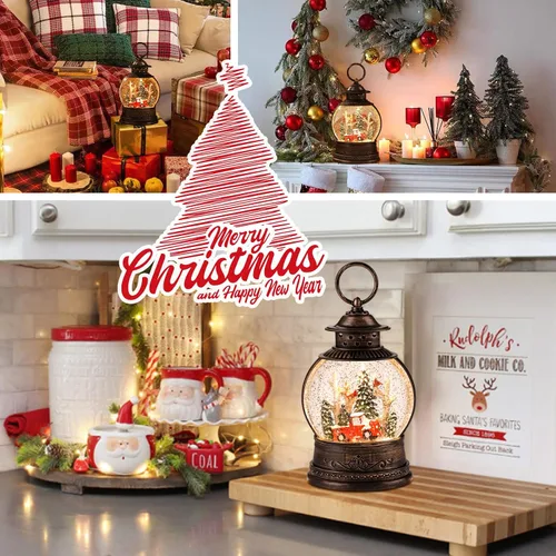 Vista 4 de Decoraciones de Navidad para interiores - 8 canciones navideñas, globo de nieve de Navidad musical - Globo de nieve con remolino de purpurina