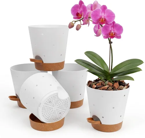 Vista 12 de 6 Inch Orchid Pot, 2 Pack Self Watering Plant Pots, Orchid Pots with Holes Blanco+Marrón