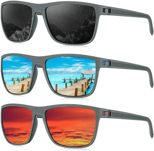 Vista 38 de KALIYADI Gafas de sol polarizadas para hombre, gafas de sol ligeras con protección UV para conducir, pescar y jugar golf (3 unidades) Negro
