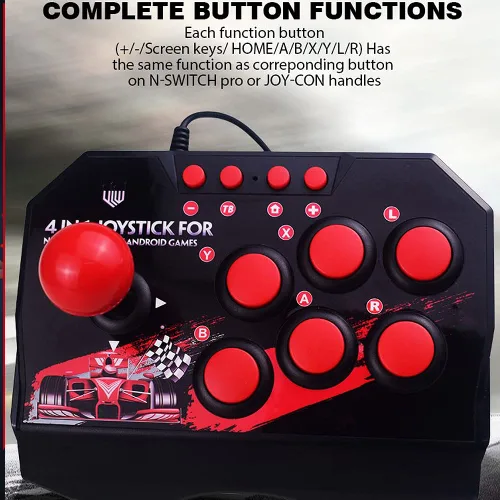 Vista 4 de Diyeeni Arcade Fight Stick Controller, 4 in 1 Wired Game Joystick for SwitchPS3PCAndroid TV, with Spherical Joystick and 6 Control Buttons, 3m9.8ft