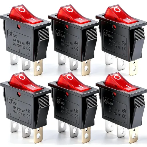 Vista 27 de mxuteuk 5 unids Snap-in AC110/120V Interruptor basculante redondo iluminado Interruptor de alimentación de palanca de barco Luz roja SPST ON-Off 3
