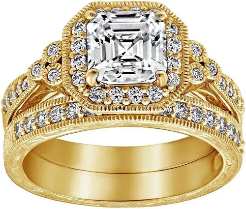 Vista 51 de Amazon Essentials Anillo antiguo de plata de ley chapada en platino o oro con circonita cúbica de elementos infinitos de corte Asscher