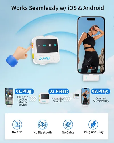 Vista 3 de Micrófono Lavalier inalámbrico para iPhone Android, mini micrófono