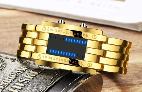 Vista 6 de FANMIS Moda Casual Binario LED Militar Hombres Deportes Acero Inoxidable Cuarzo Rectángulo Reloj Plata