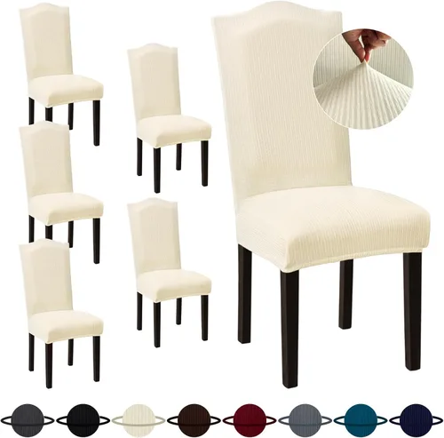Vista 21 de Sufdari Juego de 4 fundas para sillas de comedor, color beige, antideslizantes, de elastano, elásticas, para comedor, hotel (Grande)