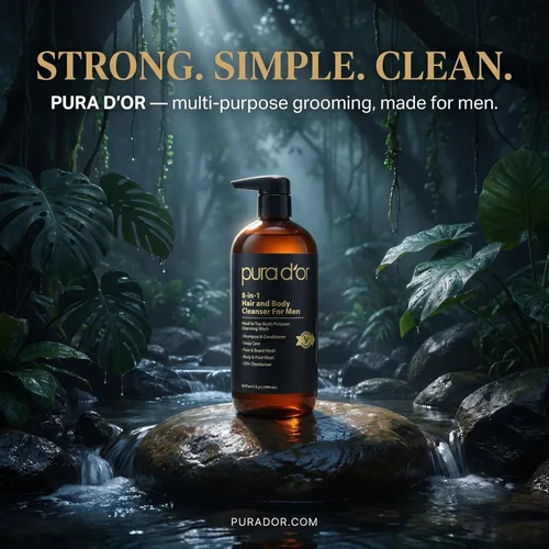 Vista 6 de PURA D'OR Limpiador de cabello y cuerpo 8 en 1 de 24 onzas para hombres, sin sulfatos, lavado multiusos para cabello, cara, barba y cuerpo, con aloe