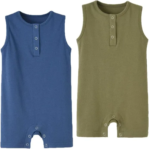 Vista 11 de Baby Boys Sleeveless Romper,Newborn Tank Top Summer Clothes Short Jumpsuit Gris azulado