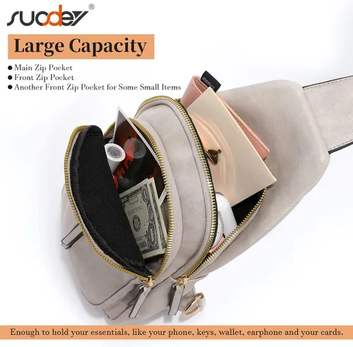 Vista 4 de SUOSDEY 2024 Sling Bag for Women Leather Crossbody Bags for Women Trendy Chest Bag Traveling Walking