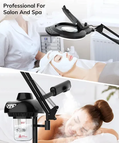 Vista 7 de TASALON Vaporizador facial profesional 2 en 1, vaporizador facial de ozono caliente para facial con lámpara de aumento 5X, vaporizador esteticista