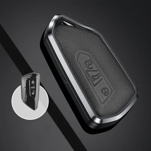 Vista 3 de SANRILY Funda para llavero de metal y cuero de alta calidad para VW ID.4 2020 2021 2022 MK8 ID.4 GTX, Skoda Octavia Seat Leon MK4, funda para llave