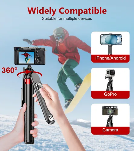 Vista 3 de Huryfox Trípode para teléfono Selfie Stick - Soporte para teléfono celular de 71 pulgadas de alto con control remoto inalámbrico desmontable