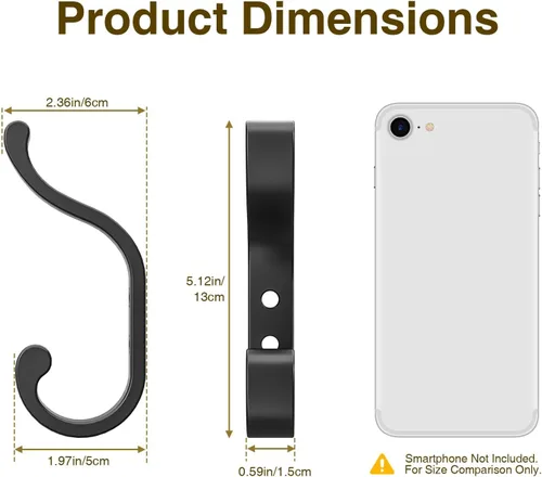 Vista 5 de bussdis Ganchos de pared para colgar abrigos, ganchos de mochila resistentes para pared, soporta hasta 30 libras, ganchos grandes para toallas, Negro
