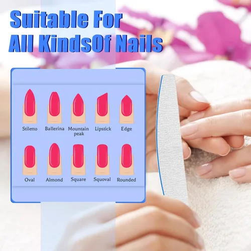 Vista 5 de BLESWIN Lima de uñas de grano 100/100, 25 piezas profesional de doble cara, herramienta gruesa reutilizable y lavable para uñas acrílicas y de gel