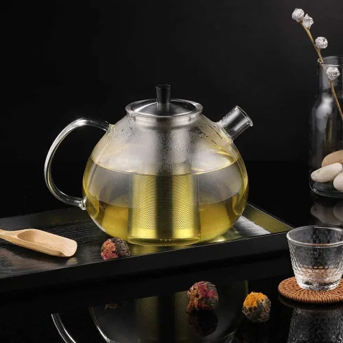 Vista 7 de Tetera de vidrio grande XL de 67 onzas con infusor apta para estufa, teteras para vaso de té suelto, tetera de vidrio para estufa, tetera