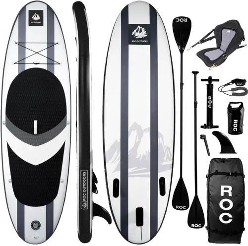 Vista 11 de Roc Tabla de remo inflable con accesorios y mochila de alta calidad, cubierta antideslizante, bolsa impermeable, correa, remo y bomba de mano.