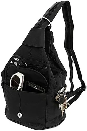 Vista 4 de Mochila convertible de cuero para mujer, 7 bolsillos, tamaño mediano, bolsa de hombro
