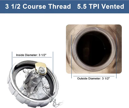 Vista 7 de Tapa de combustible de bloqueo (1 unidad), Compatible con Kenworth Peterbilt Freightliner Western Star, rosca de 3 1/2 pulgadas, ventilada de 5.5