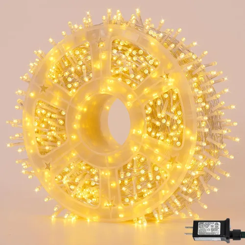 Vista 14 de QITONG Tira de luces rojas y verdes para exteriores, 165 pies, 500 luces LED de alambre transparente de Navidad para interiores, 8 modos de luz