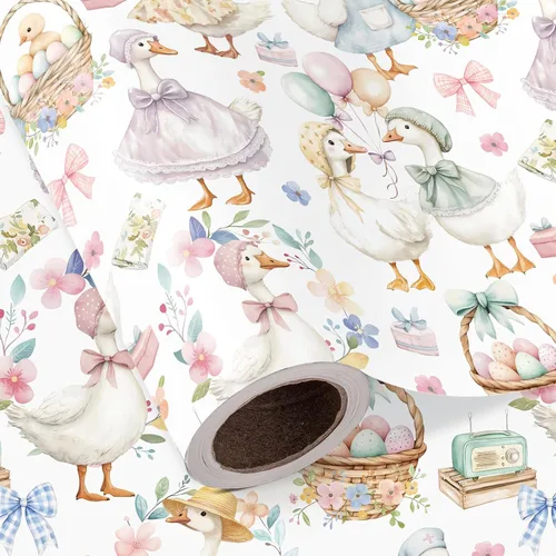 Vista 15 de WRAPAHOLIC Bookish Bunny - Rollo de papel de regalo, 17 pulgadas x 16.5 pies, conejo vintage con papel de regalo para niños y niñas, baby shower