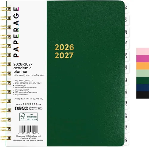 Vista 11 de PAPERAGE Agenda académica, agenda semanal y mensual y calendario, 12 meses, julio de 2026 a junio de 2027, (9.5 x 11 pulgadas), agenda de Negro