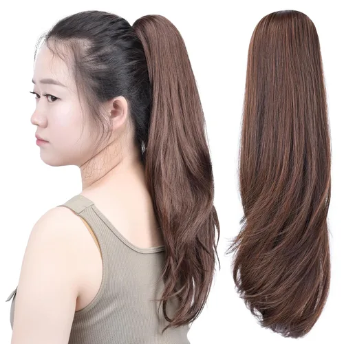 Vista 37 de SYXLCYGG Auburn Clip Cola de caballo Clip Cola de caballo Extensión de cola de caballo ondulado 10 pulgadas 3.5 oz pelo sintético falso pieza