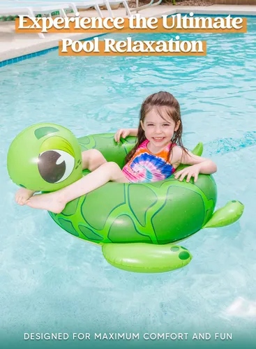 Vista 6 de SLOOSH Paquete de 3 flotadores inflables para piscina, dinosaurio, tortuga marina y delfín, anillos de natación para niños pequeños, piscina playa
