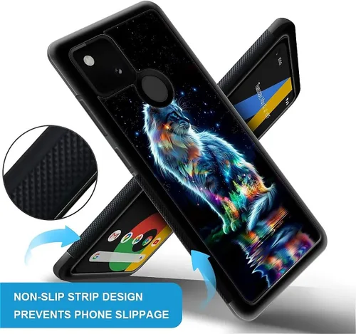 Vista 1155 de Compatible con Google Pixel 4A 5G Mobile Case Creative Acrylic Panel trasero Silicona Protección Grip especialmente diseñado para Google Pixel 4A 5G