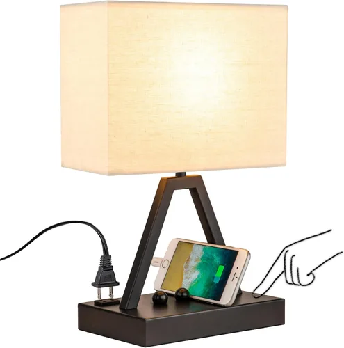 Vista 9 de Briever - Lámpara de mesa con control táctil, lámpara de escritorio regulable de 3 vías con USB C y USB A y tomacorriente AC, lámpara de noche