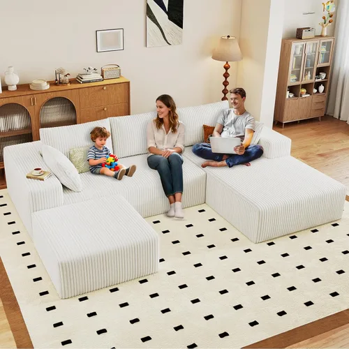 Vista 52 de Lakifun Sofá en Forma de L de 107" con Otomana, Seccional Modular Moderno Sofá Cómodo en Forma de U Nube, Asiento Profundo, Chaise Longue Cama