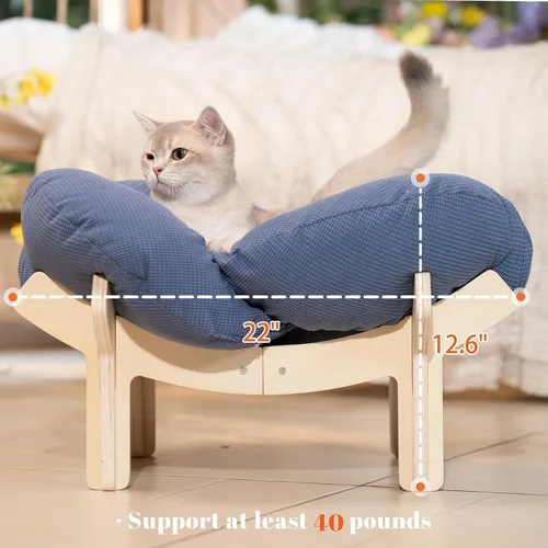 Vista 4 de CHEERHOME PETS Cama Elevada para Gatos de Madera con Cojín Sofá Mullido para Mascotas Sofá para Gatos de Interior Silla de Salón Elevada