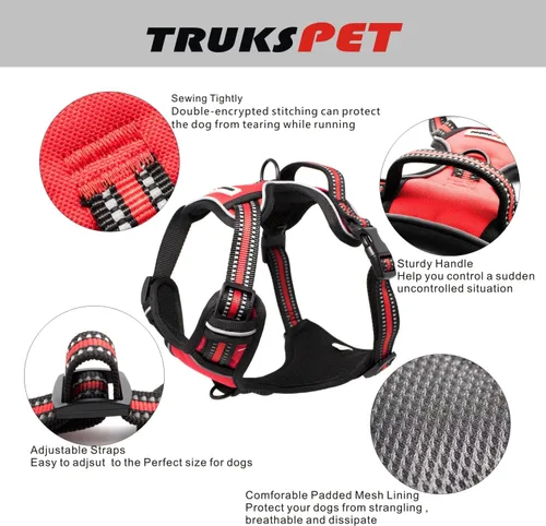 Vista 3 de Arnés para perro sin tirones con un juego de correa fuerte de 5 pies, chaleco ajustable, clip frontal reflectante resistente con mango de fácil