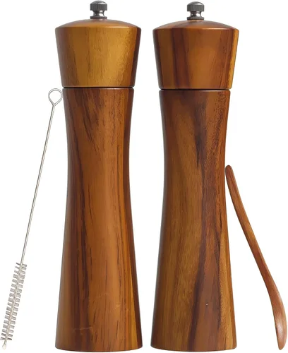 Vista 9 de 2 Pieces Acacia Wood Manual Pepper Grinder and Sea Salt Mill Set Handheld Spice Tool for Kitchen(GStraight Tube)