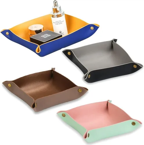 Vista 3 de Sutfmwe Bandeja de cuero para joyas, elegante bandeja organizadora de viaje plegable para mujeres y hombres, bandeja de cuero para cartera, bandeja