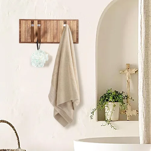 Vista 6 de Perchero de pared para entrada: Plegable rústico de madera con 8 ganchos, montaje de 16.5 pulgadas, elegante colgador de piano para pasillo