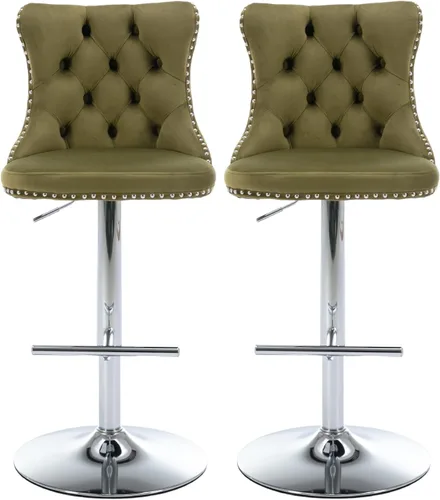 Vista 23 de Juego de 2 taburetes de bar de terciopelo beige, sillas de bar giratorias ajustables con respaldo