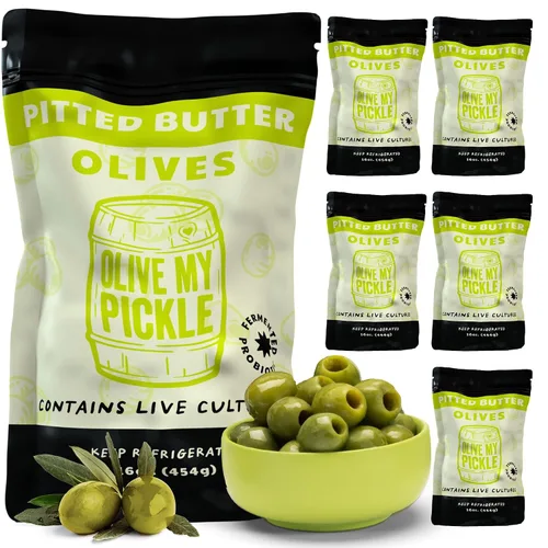 Vista 11 de Olive My Pickle Green Olives - Mantequilla sin hueso de 16 onzas 1 paquete de aceitunas Castelvetrano saludables de cultivo vivo sin hueso