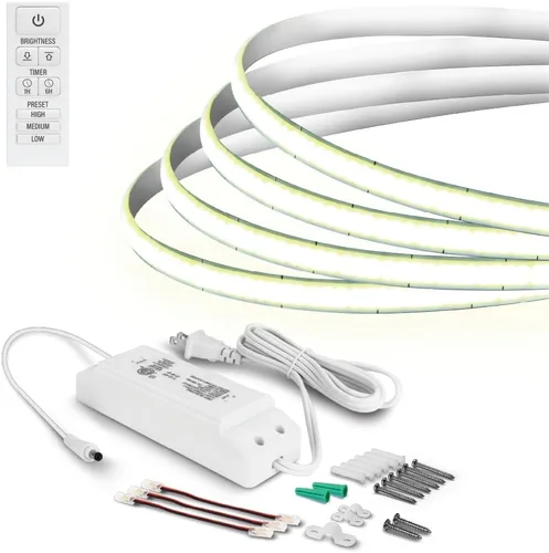 Vista 10 de Feit Electric Cinta de Luz LED de 16 pies, Regulable, Enchufable/Cableado Directo, Tiras de Luz LED Ultradelgadas para el Hogar, 2950 Lúmenes, 3000K