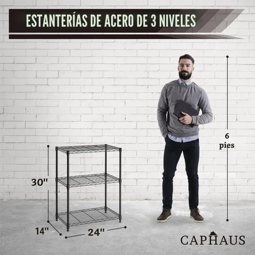 Vista 3 de CAPHAUS Estantería de alambre de altura ajustable de 3/4/5 niveles, estantería de estante, estantes de acero metálico, organizador de garaje